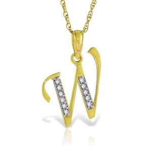 14K GOLD NECKLACE DIAMONDS INITIAL "W" PEDANT